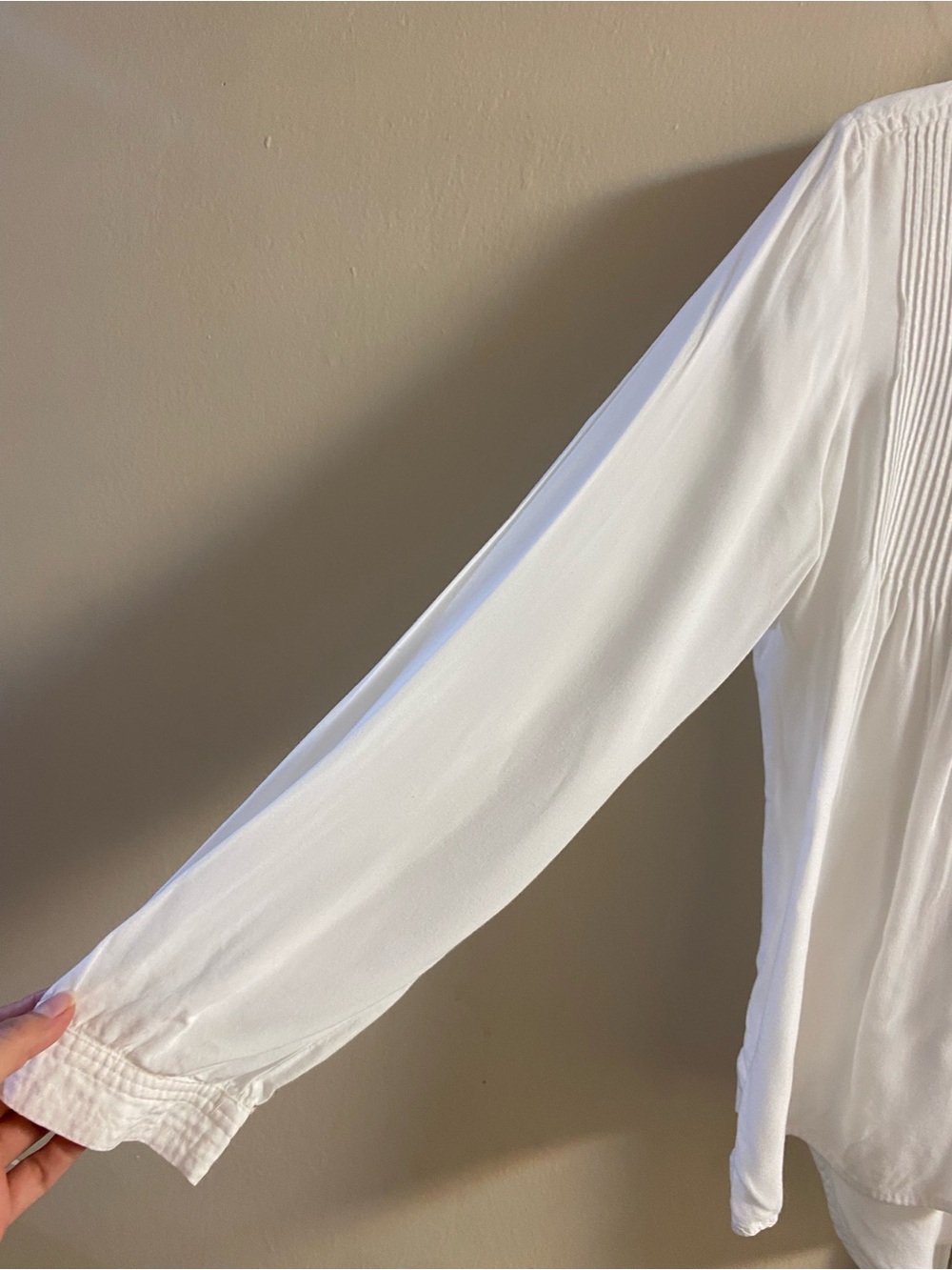 Sundance White Cotton Pintuck Pleated Long Sleeve Henley Blouse Medium - Picture 4 of 6
